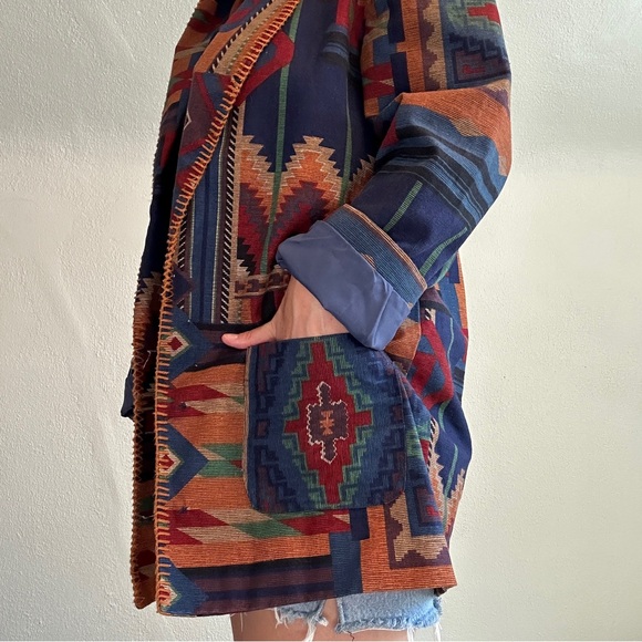 Rhonda Stark Vintage 80s 90s tapestry Indian blanked Aztec blazer jacket coat - Picture 9 of 13